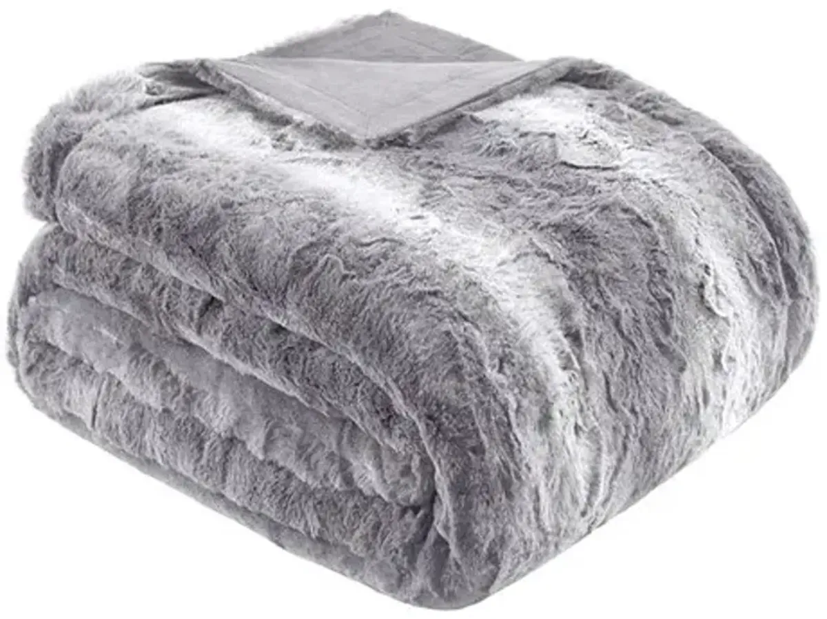 Olliix by Madison Park Zuri Grey 60x70" Polyester Faux Tip Dyed Brushed Long Fur Throw