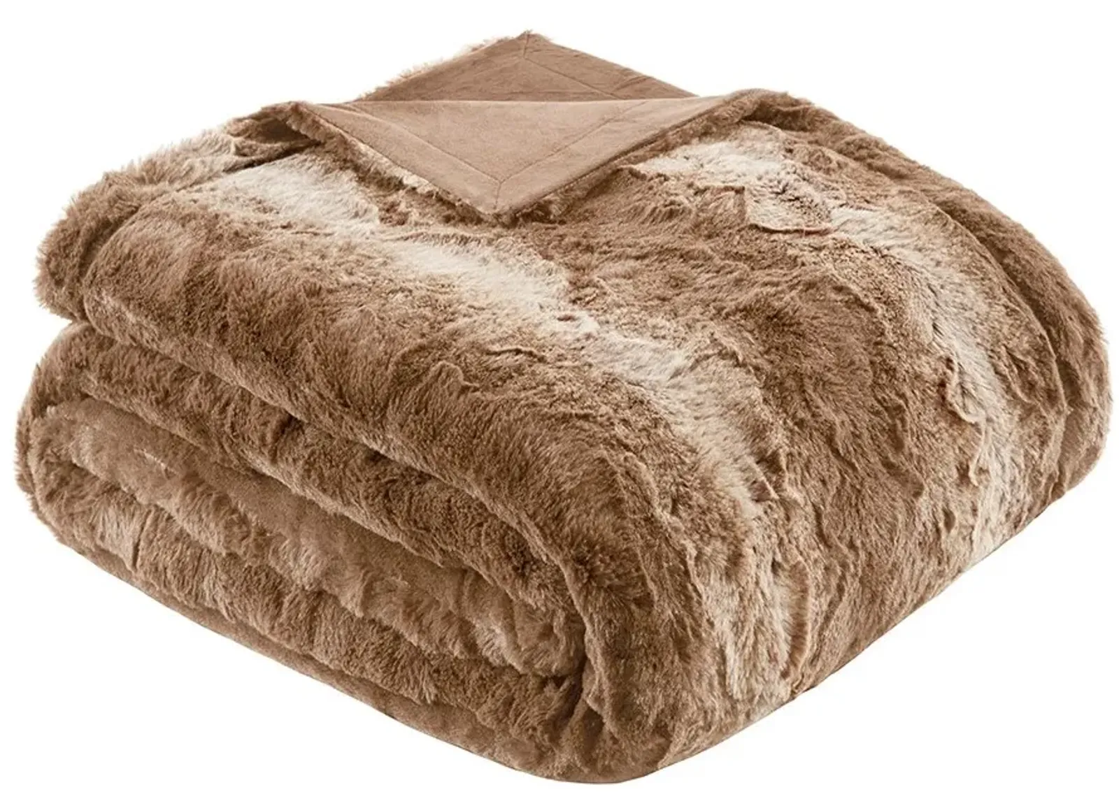 Olliix by Madison Park Zuri 1 Tan Faux Fur Oversized Bed Throw