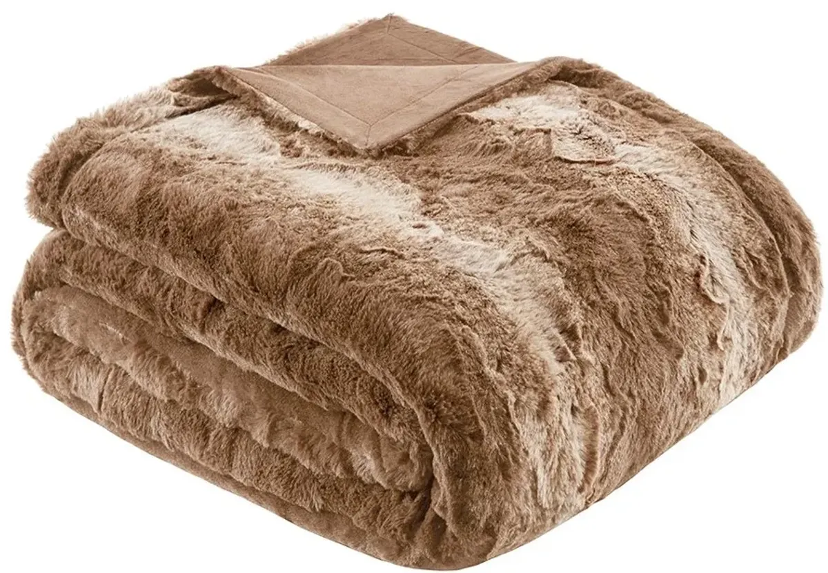 Olliix by Madison Park Zuri 1 Tan Faux Fur Oversized Bed Throw