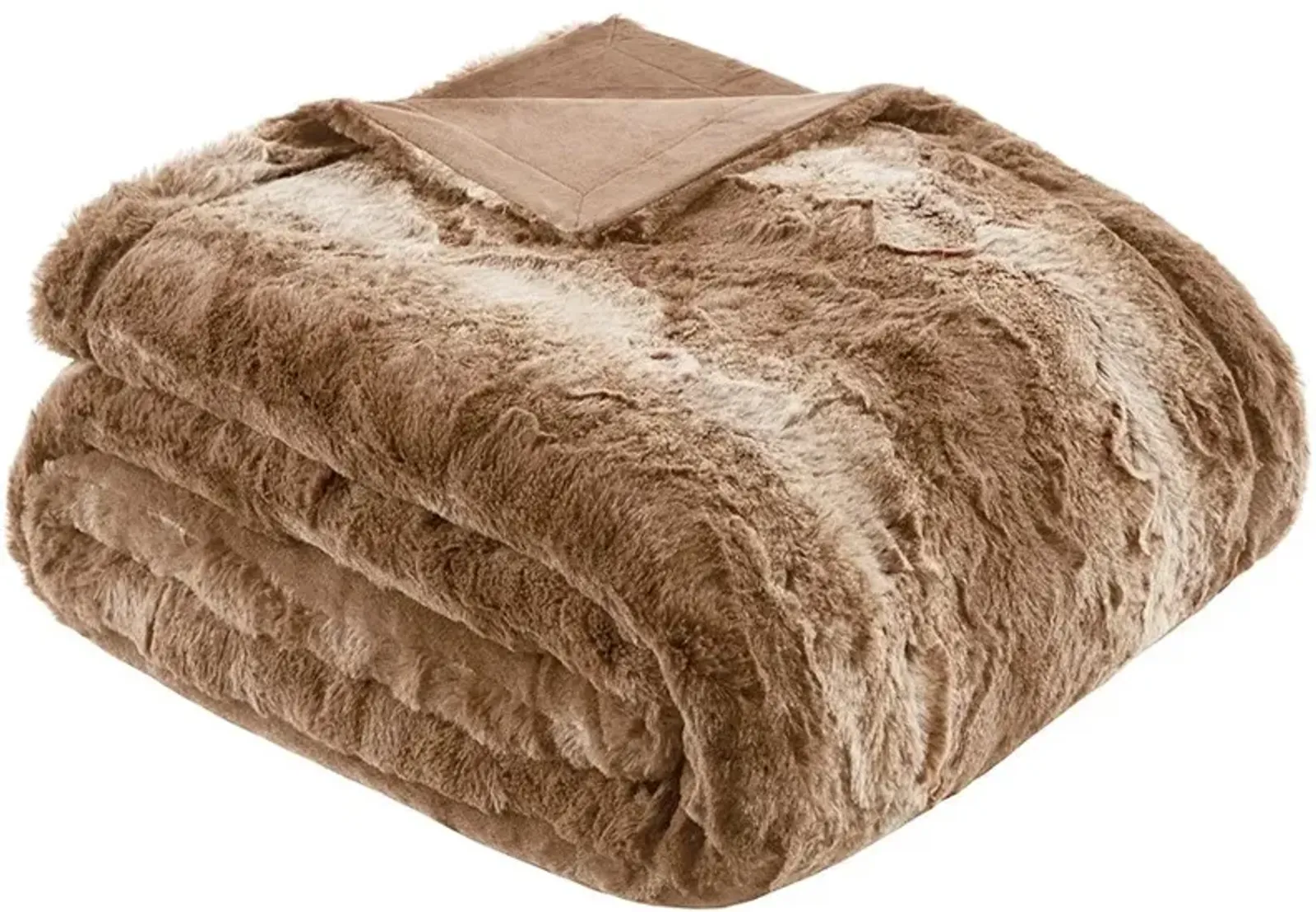 Olliix by Madison Park Zuri 1 Tan Faux Fur Oversized Bed Throw