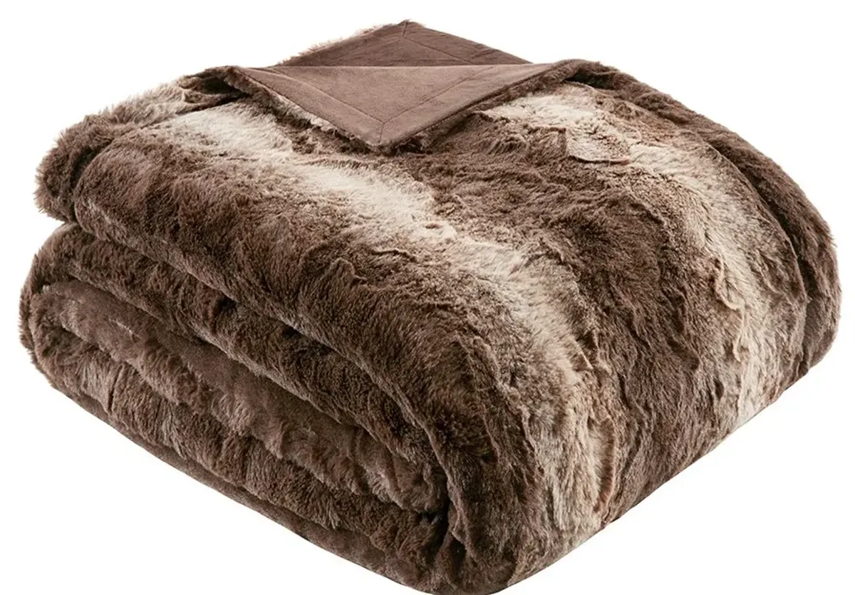 Olliix by Madison Park Zuri 1 Chocolate Faux Fur Oversized Bed Throw