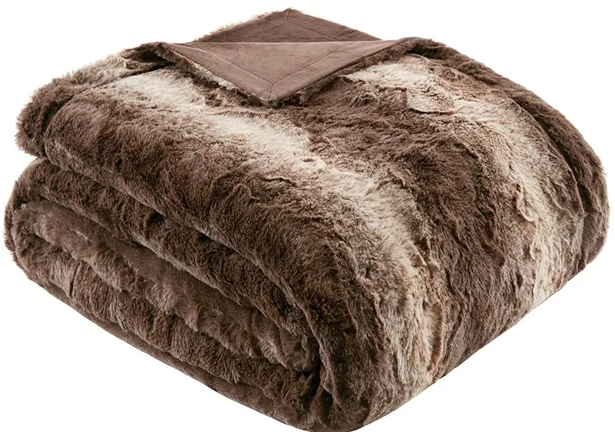 Olliix by Madison Park Zuri 1 Chocolate Faux Fur Oversized Bed Throw