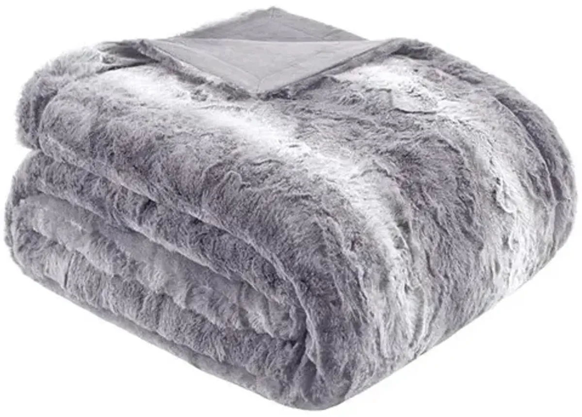 Olliix by Madison Park Zuri Grey 96x80" Polyester Faux Tip Dyed Brushed Fur Oversized Bed Throw