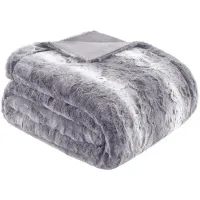 Olliix by Madison Park Zuri Grey 96x80" Polyester Faux Tip Dyed Brushed Fur Oversized Bed Throw