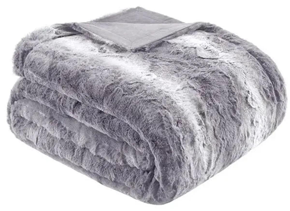 Olliix by Madison Park Zuri Grey 96x80" Polyester Faux Tip Dyed Brushed Fur Oversized Bed Throw