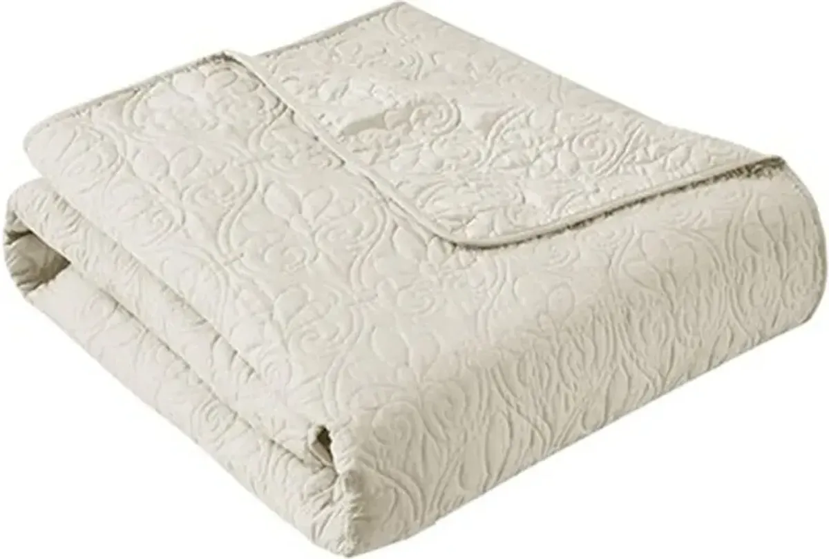 Olliix by Madison Park Quebec Ivory Oversized Quilted Throw