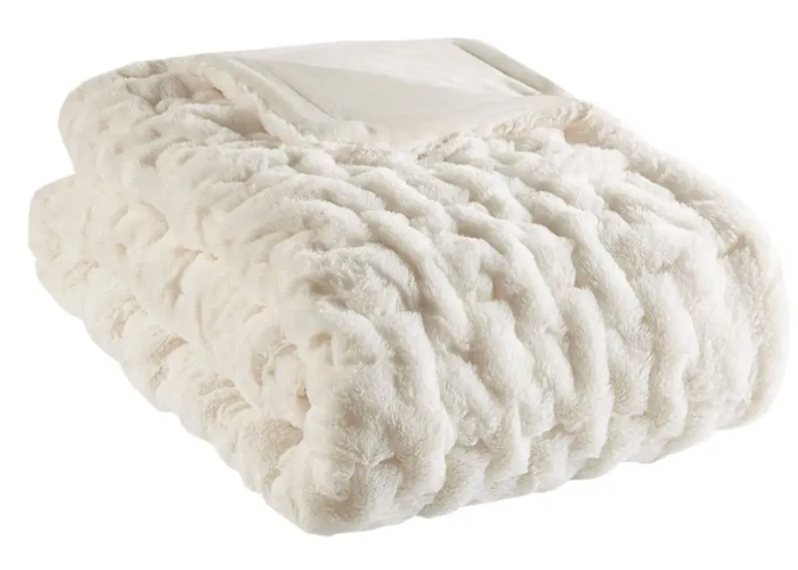 Olliix by Madison Park Ruched Fur Ivory 50"x60" Throw