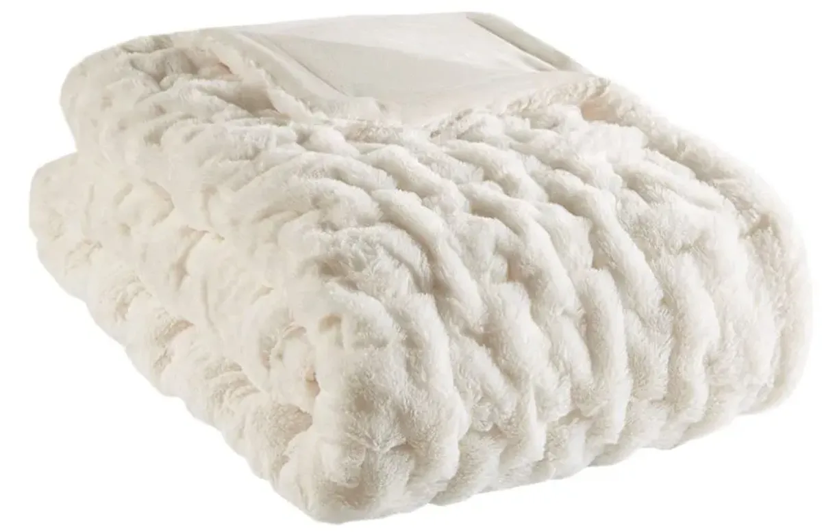 Olliix by Madison Park Ruched Fur Ivory 50"x60" Throw