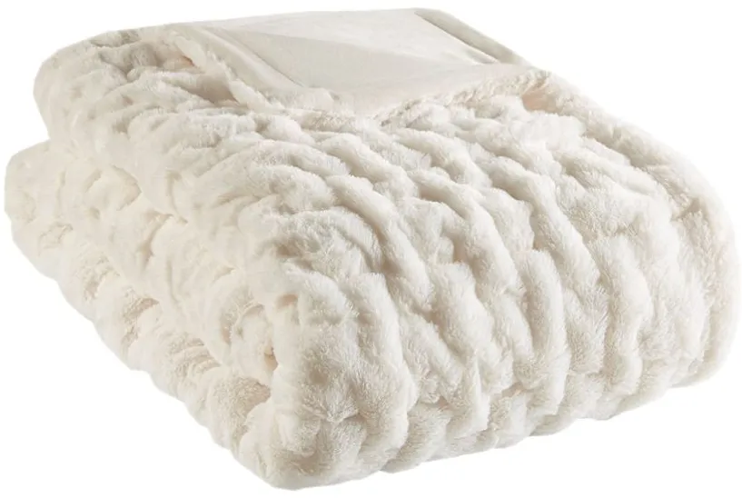 Olliix by Madison Park Ruched Fur Ivory 50"x60" Throw