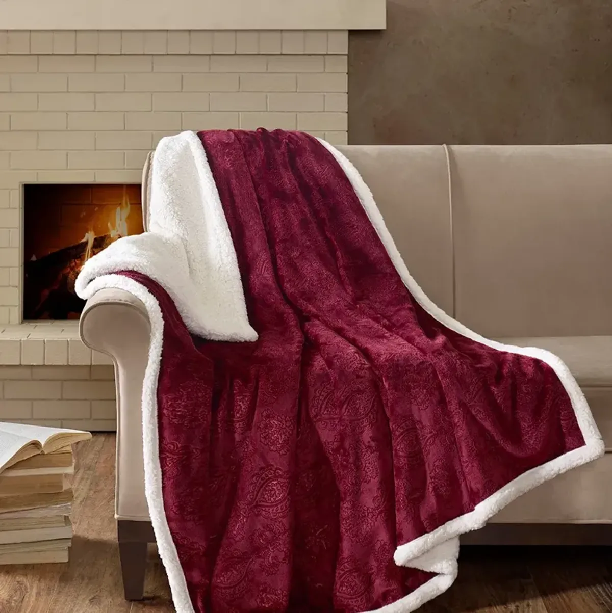 Olliix by Madison Park Elma 1 Burgundy Oversized Textured Plush Throw