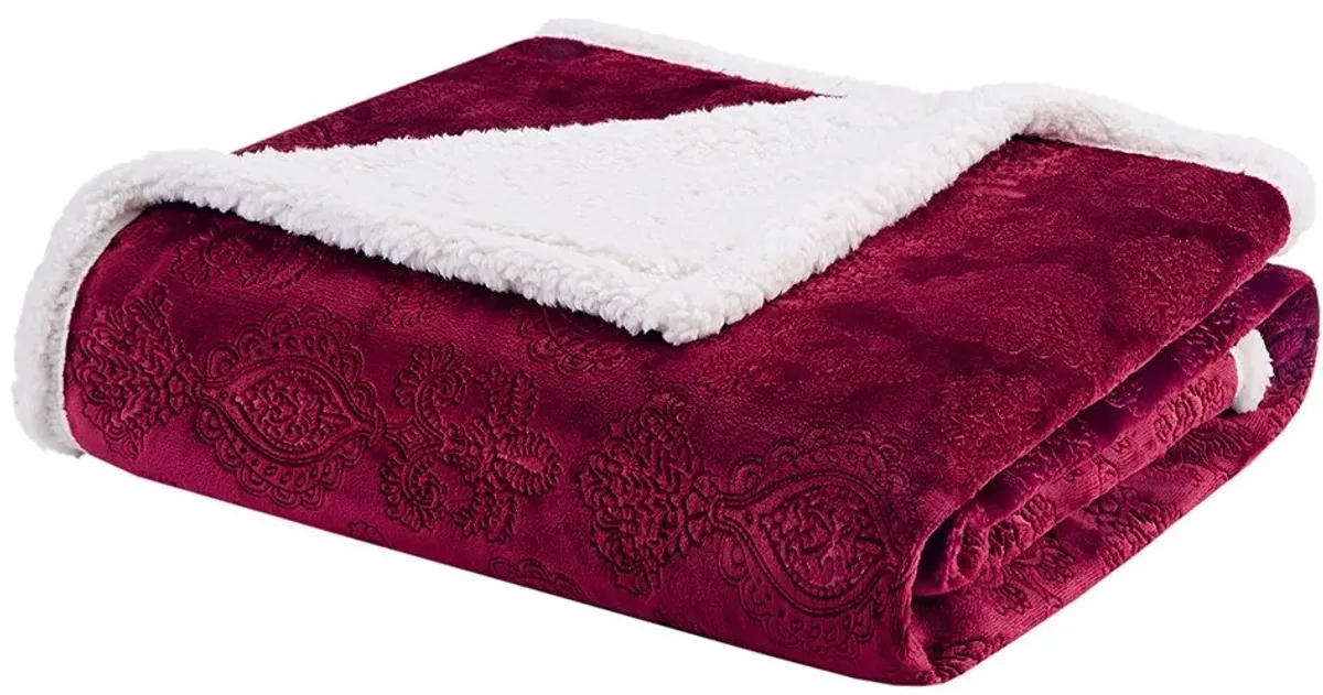 Olliix by Madison Park Elma 1 Burgundy Oversized Textured Plush Throw