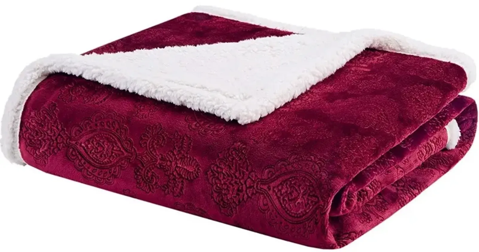 Olliix by Madison Park Elma 1 Burgundy Oversized Textured Plush Throw