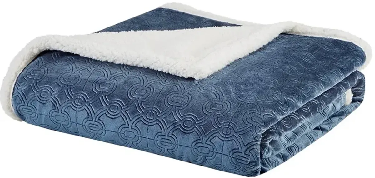 Olliix by Madison Park Elma 1 Blue Oversized Textured Plush Throw