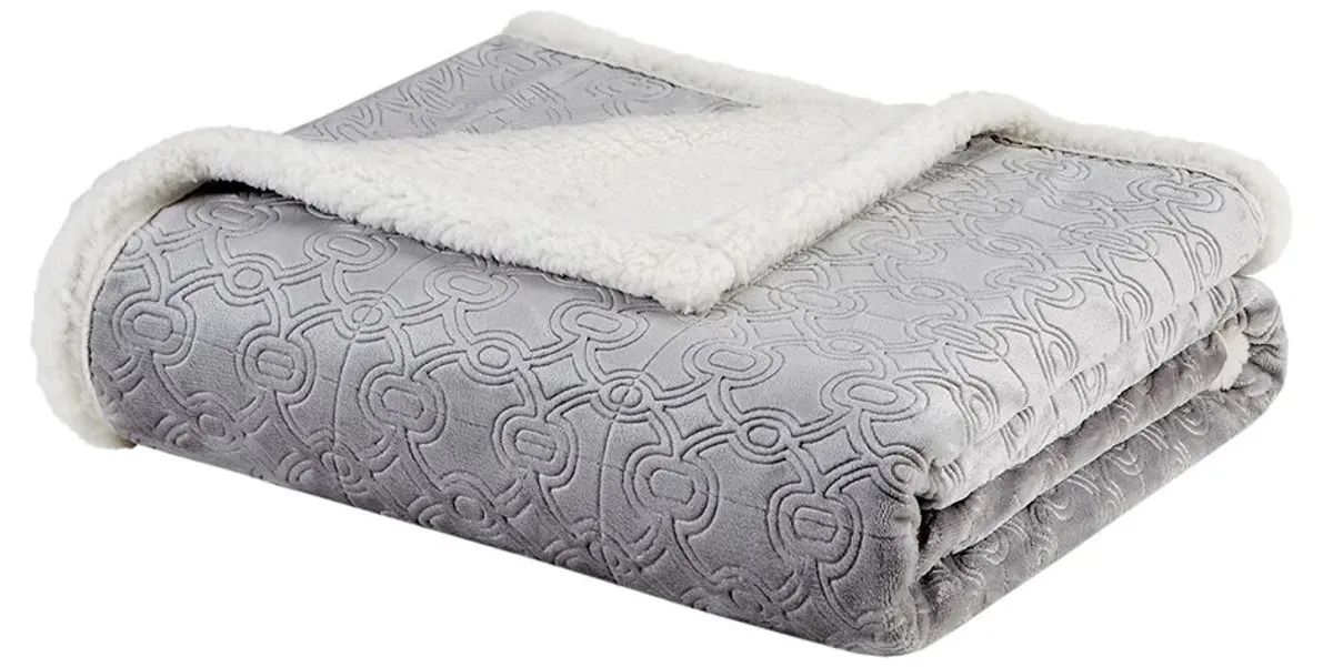 Olliix by Madison Park Elma 1 Grey Oversized Textured Plush Throw