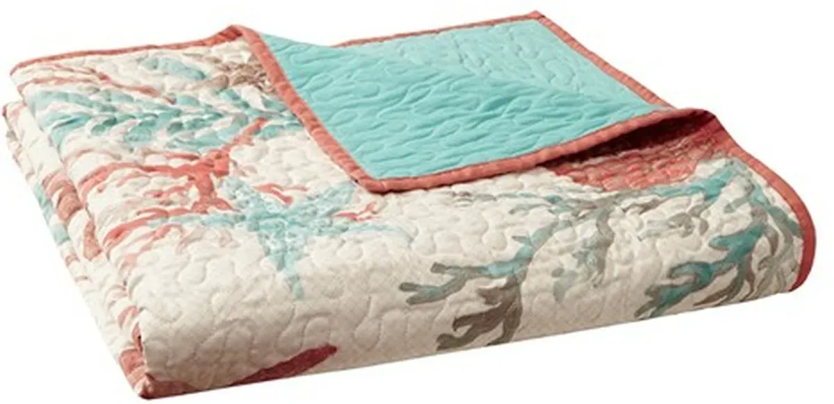 Olliix by Madison Park Coral Pebble Beach Oversized Cotton Quilted Throw