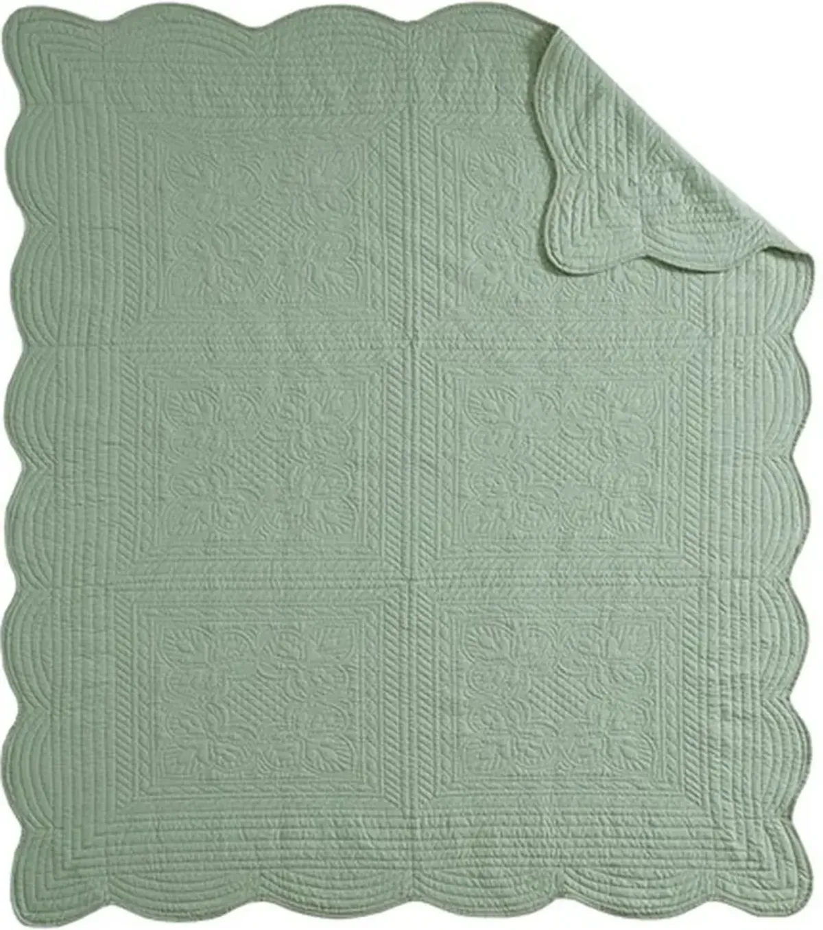 Olliix by Madison Park Tuscany Seafoam Oversized Quilted Throw with Scalloped Edges