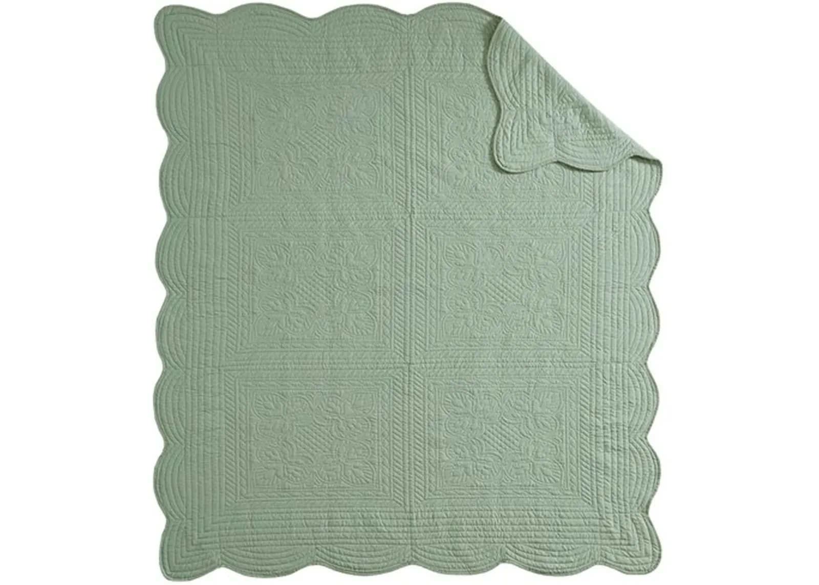 Olliix by Madison Park Tuscany Seafoam Oversized Quilted Throw with Scalloped Edges