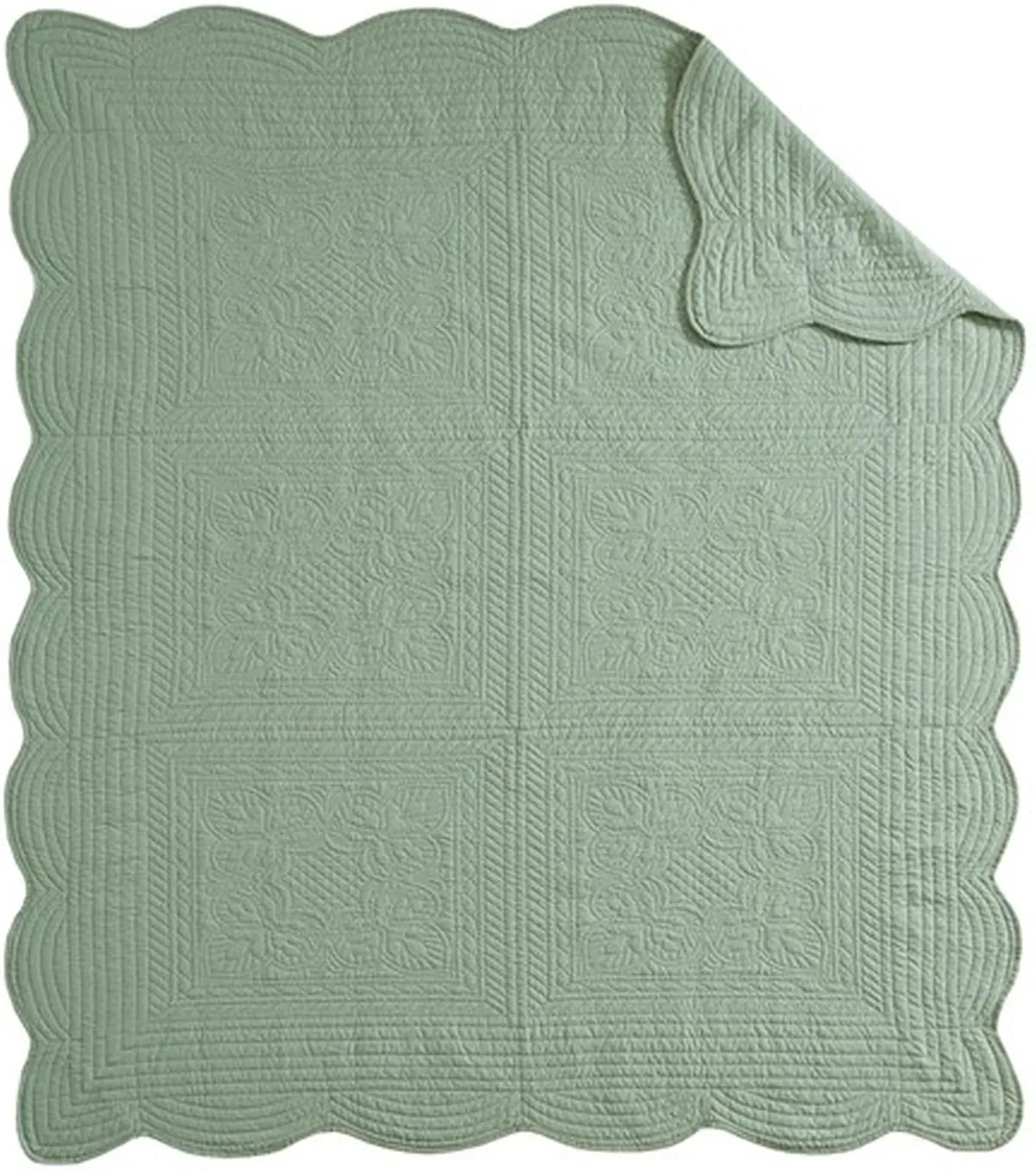 Olliix by Madison Park Tuscany Seafoam Oversized Quilted Throw with Scalloped Edges