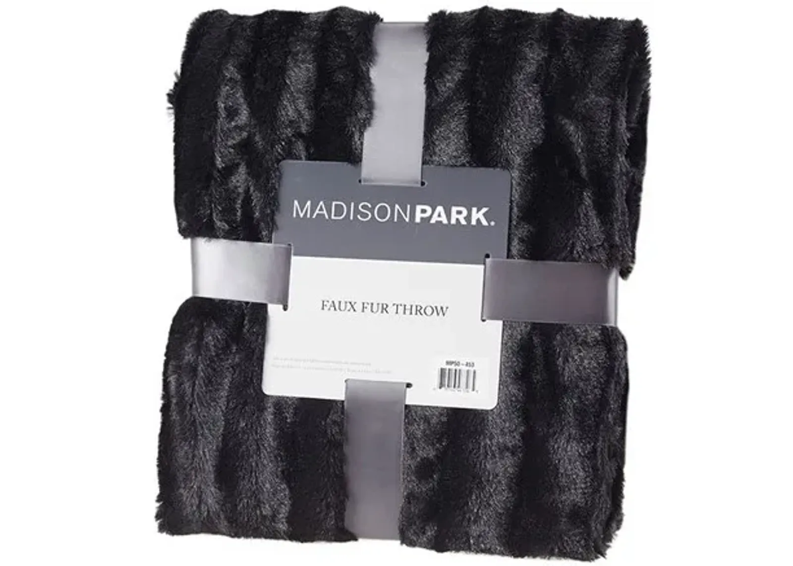 Olliix by Madison Park Duke Black 50x60" Polyester Solid Stripe Plaited Brushed Long Fur Knitted Throw