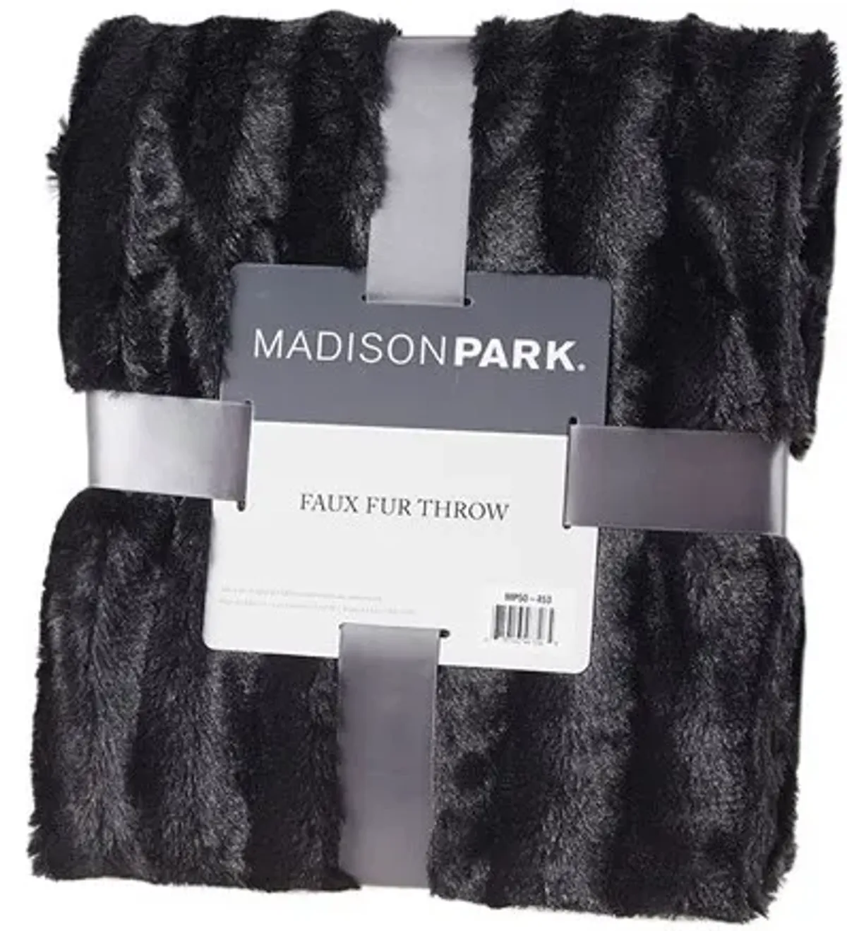 Olliix by Madison Park Duke Black 50x60" Polyester Solid Stripe Plaited Brushed Long Fur Knitted Throw