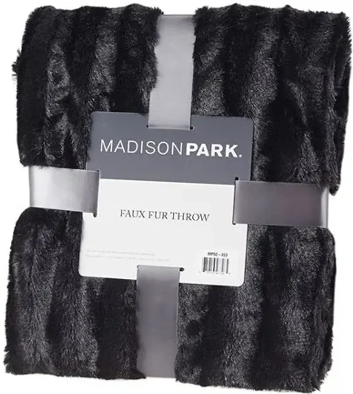 Olliix by Madison Park Duke Black 50x60" Polyester Solid Stripe Plaited Brushed Long Fur Knitted Throw