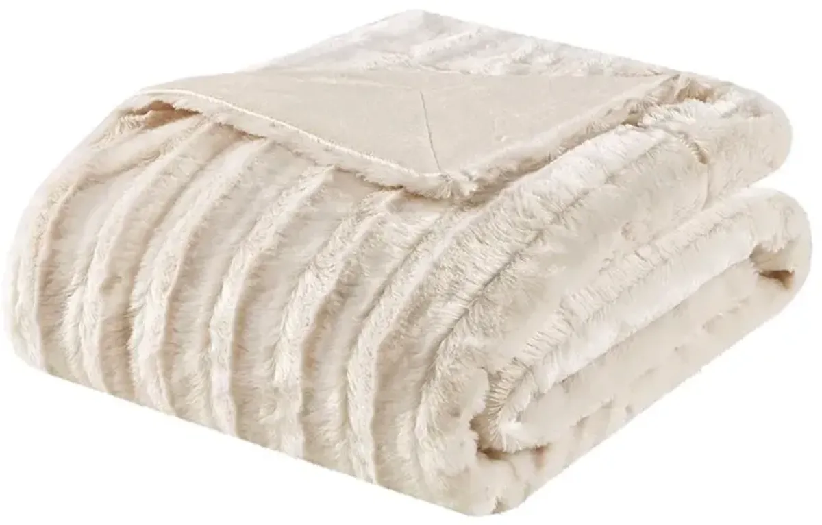 Olliix by Madison Park Duke1 White Long Fur Throw