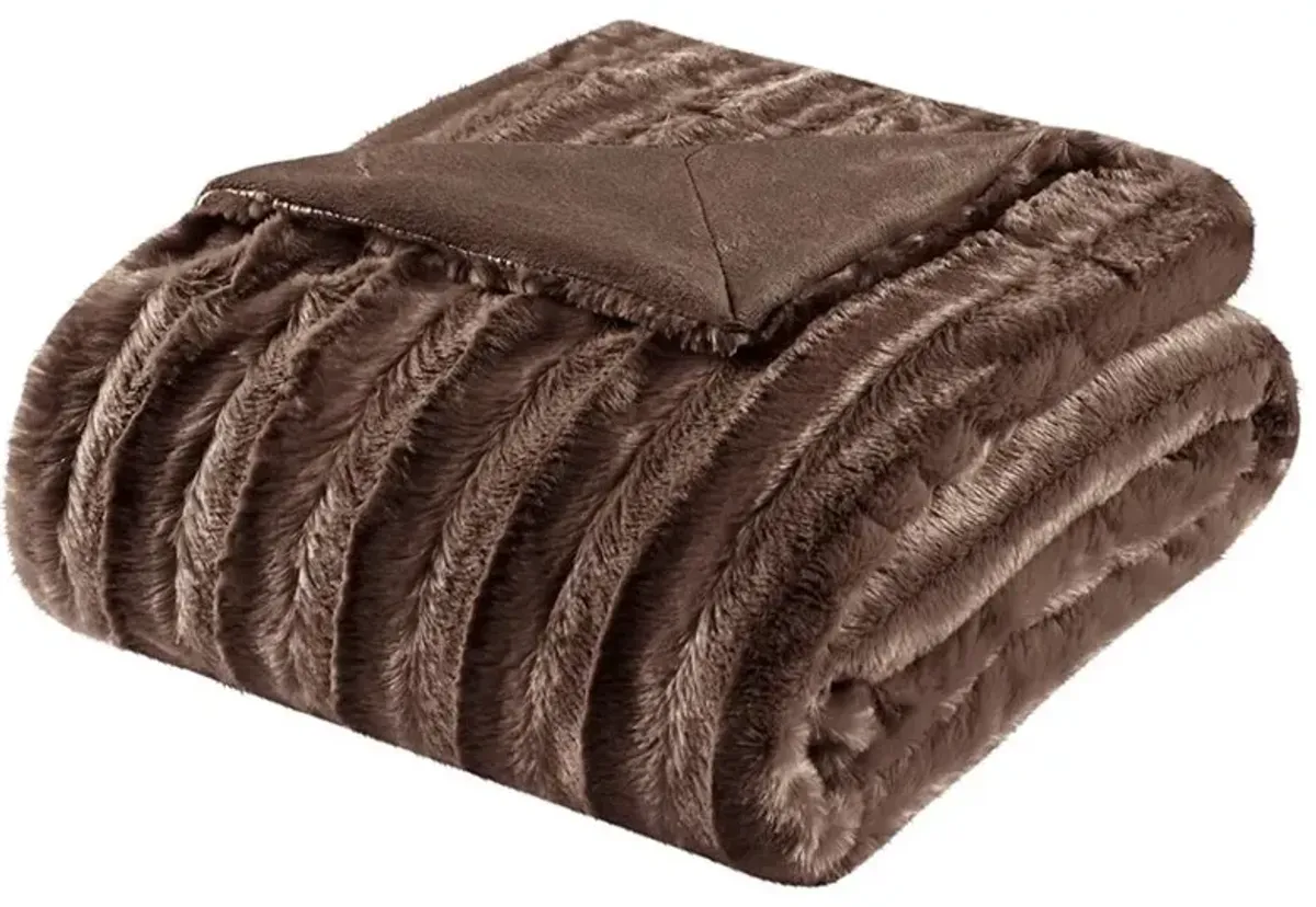 Olliix by Madison Park Duke1 Brown Long Fur Throw