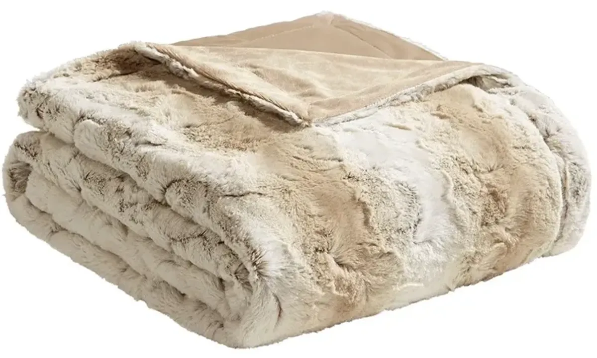 Olliix by Madison Park Zuri 1 Sand Oversized Faux Fur Throw