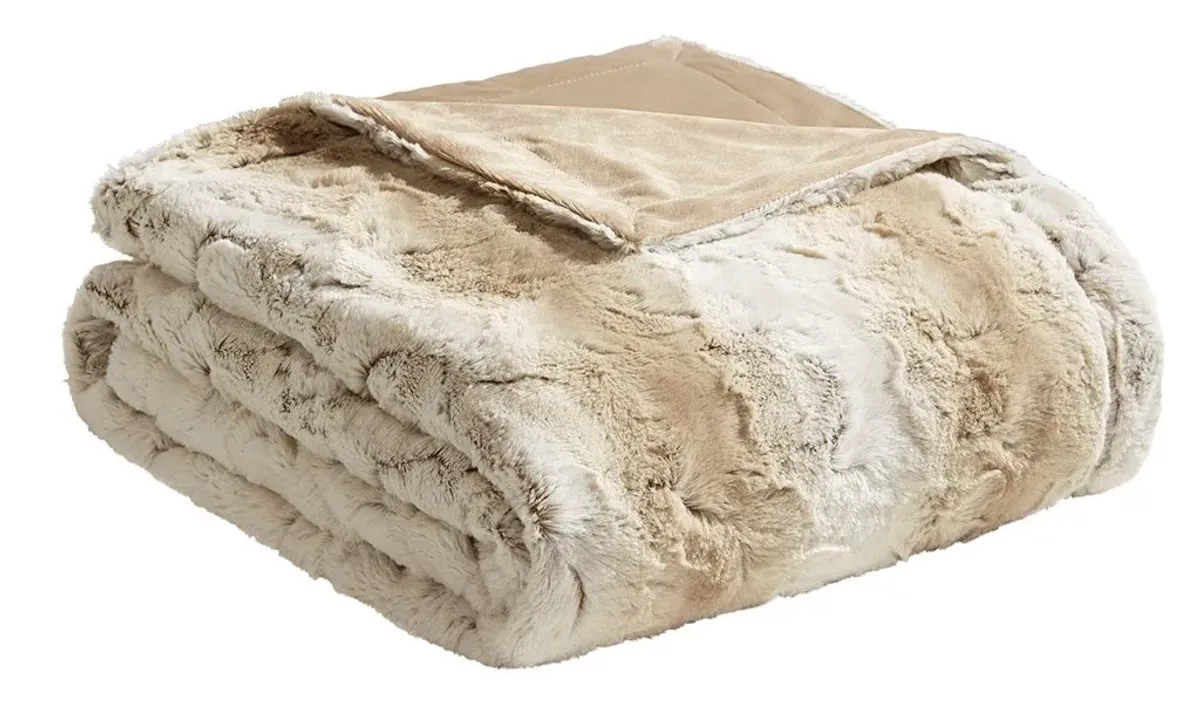 Olliix by Madison Park Zuri 1 Sand Oversized Faux Fur Throw