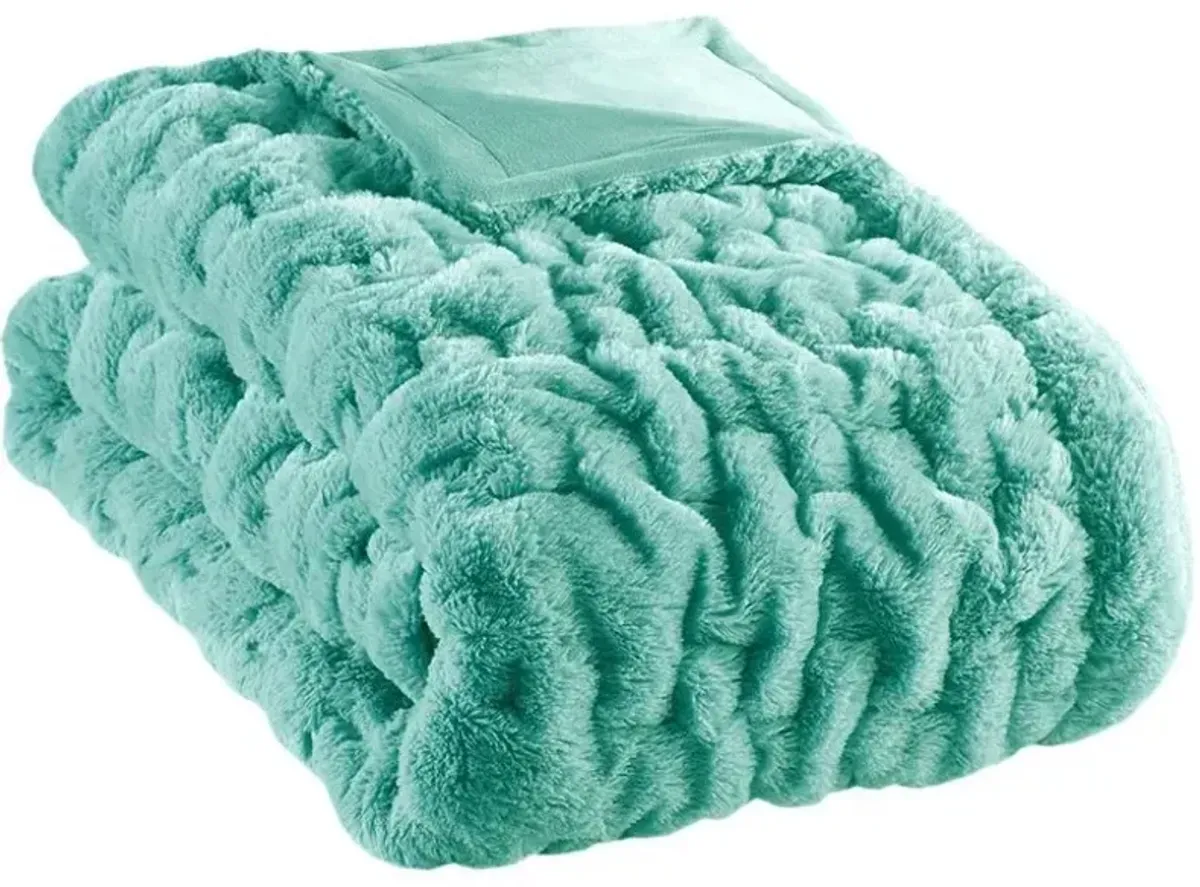 Olliix by Madison Park Ruched Fur 1 Aqua Ruched Fur Throw