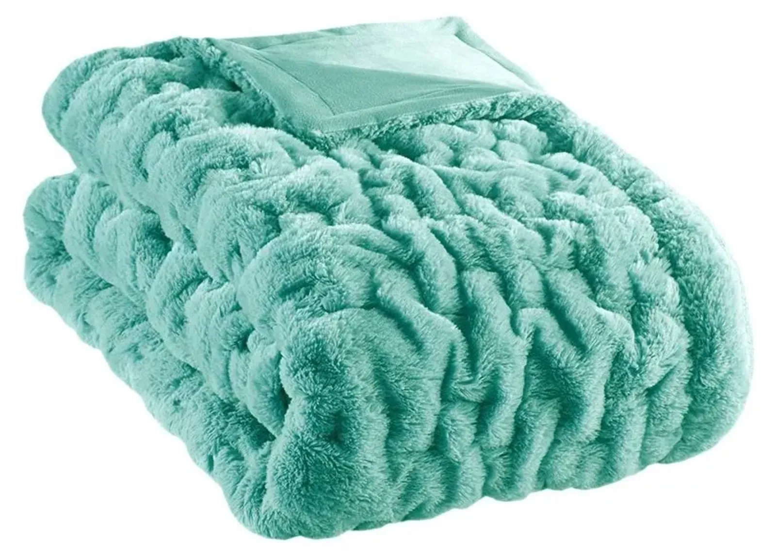 Olliix by Madison Park Ruched Fur 1 Aqua Ruched Fur Throw