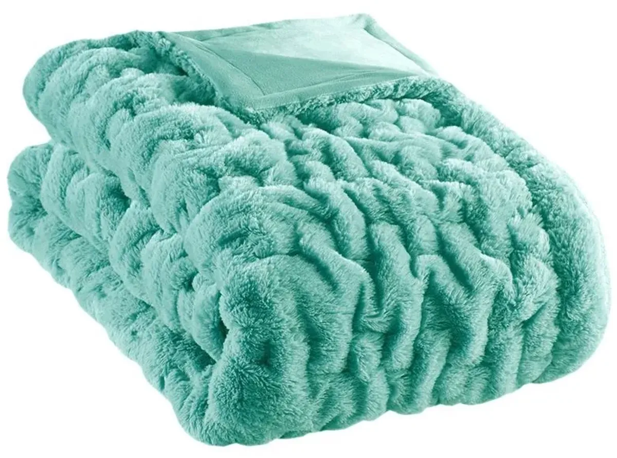 Olliix by Madison Park Ruched Fur 1 Aqua Ruched Fur Throw