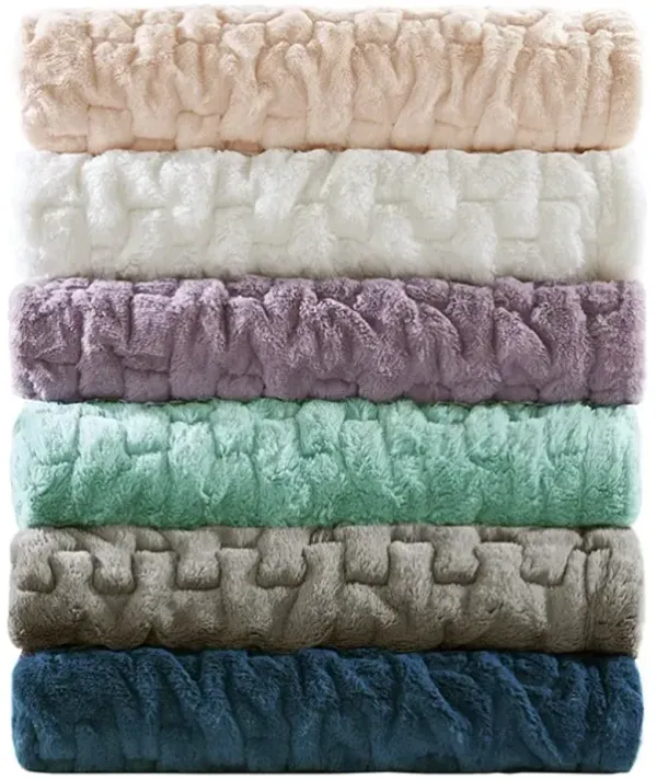 Olliix by Madison Park Blush Ruched Fur Throw