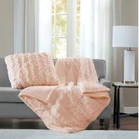 Olliix by Madison Park Blush Ruched Fur Throw