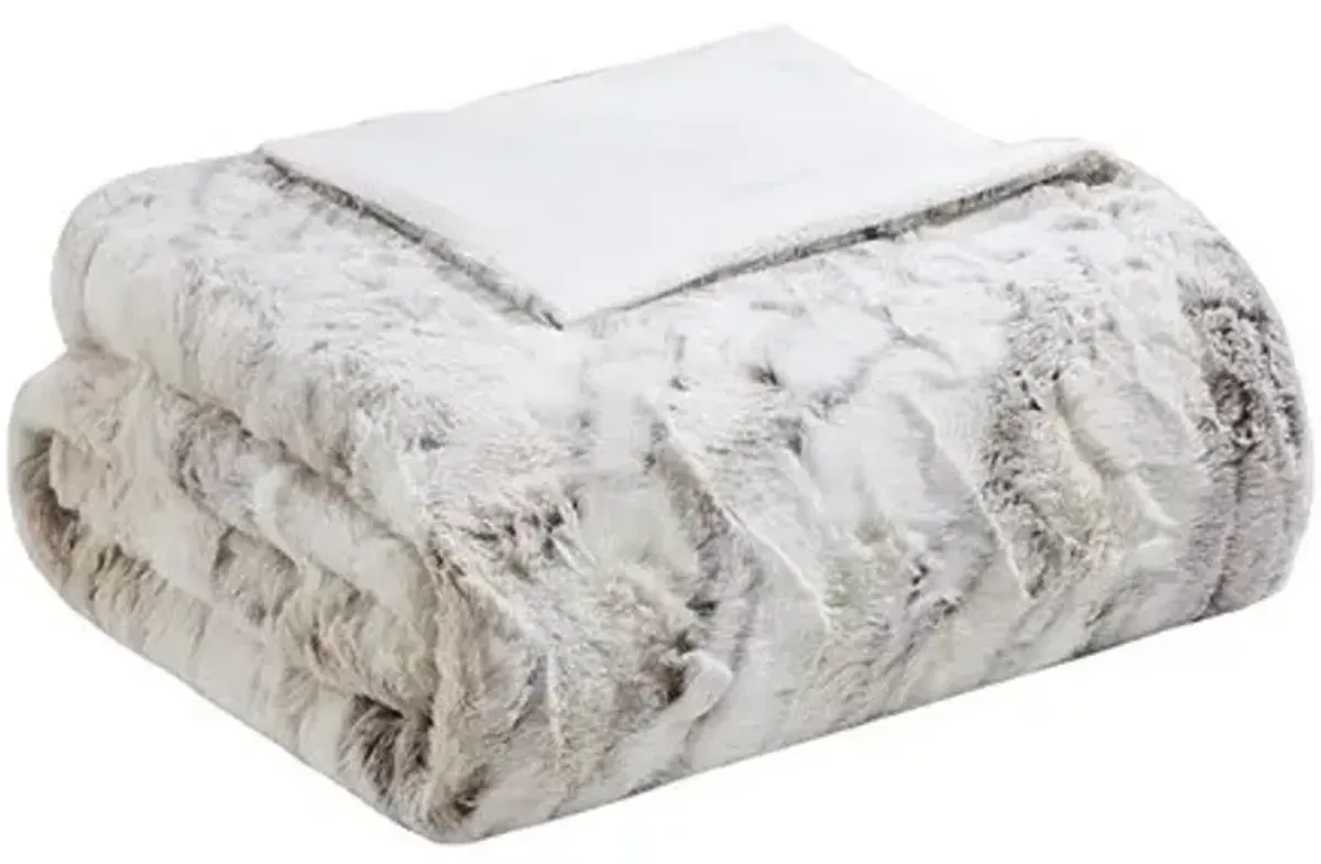 Olliix by Madison Park Sachi Natural 60x70" Polyester Marble Printed Knitted Long Fur Throw