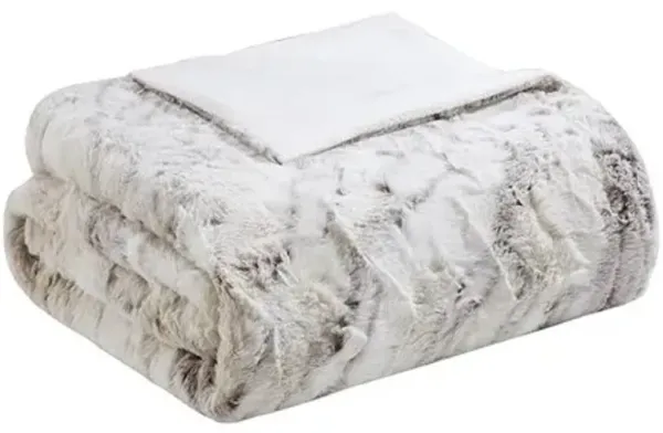 Olliix by Madison Park Sachi Natural 60x70" Polyester Marble Printed Knitted Long Fur Throw