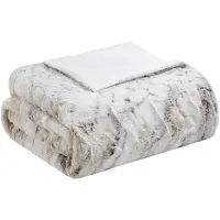 Olliix by Madison Park Sachi Natural 60x70" Polyester Marble Printed Knitted Long Fur Throw