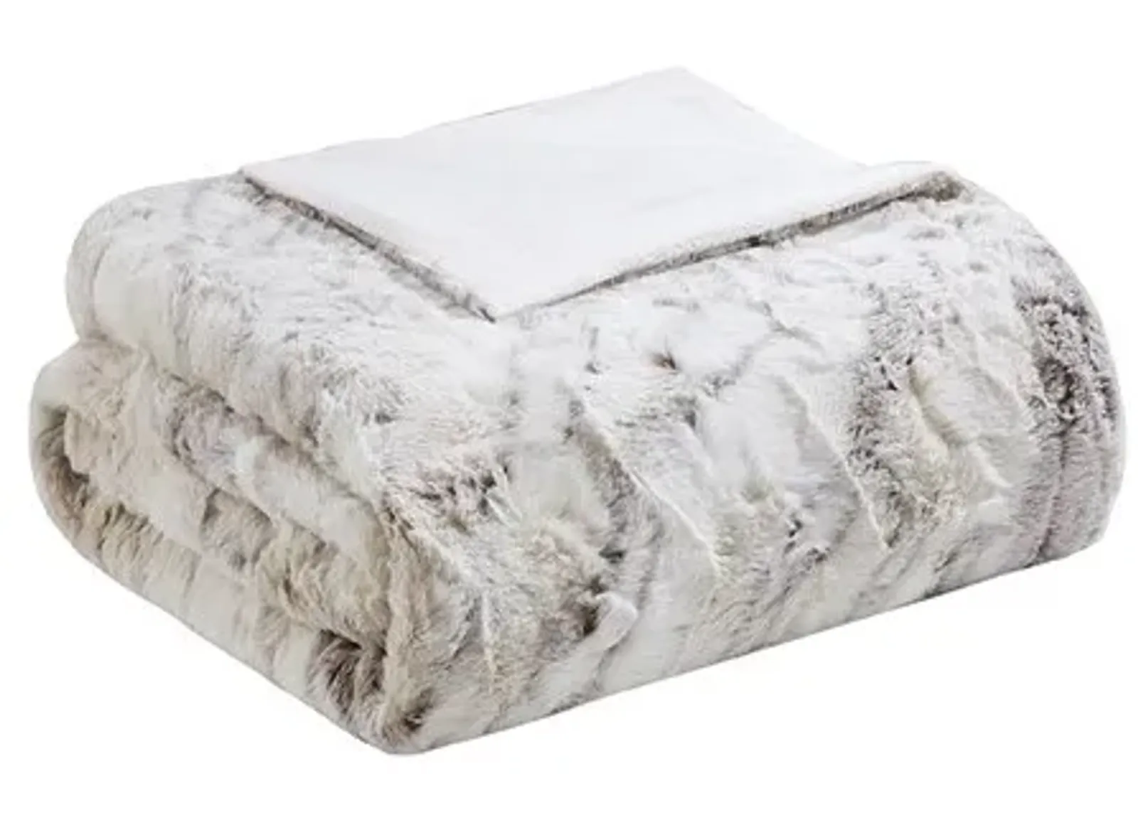 Olliix by Madison Park Sachi Natural 60x70" Polyester Marble Printed Knitted Long Fur Throw