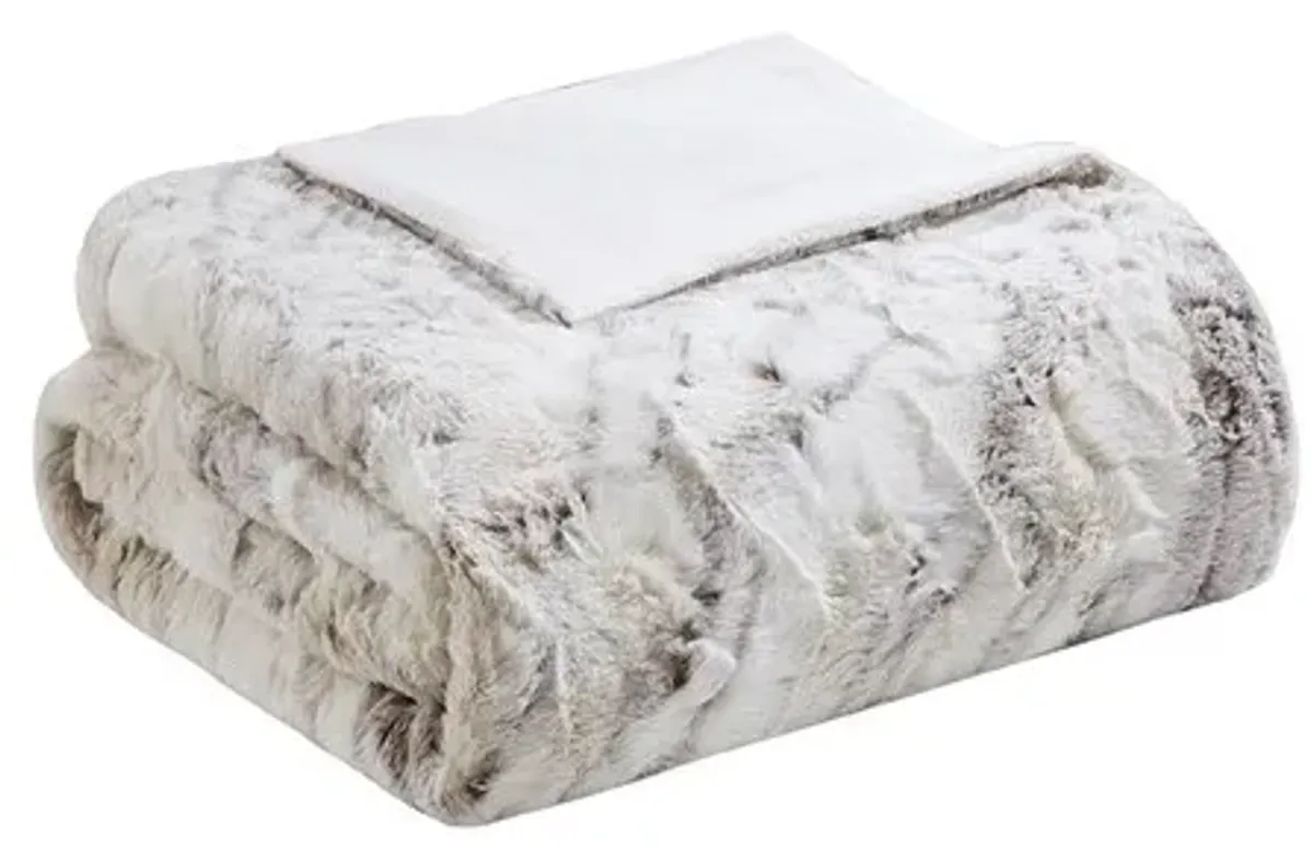 Olliix by Madison Park Sachi Natural 60x70" Polyester Marble Printed Knitted Long Fur Throw