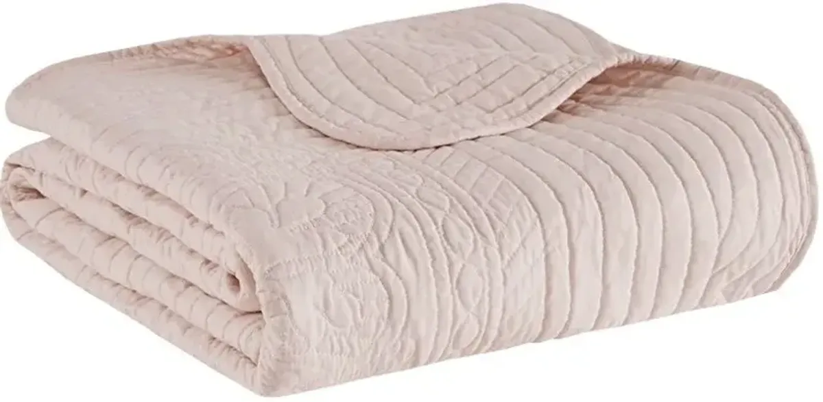 Olliix by Madison Park Tuscany Blush Oversized Quilted Throw with Scalloped Edges