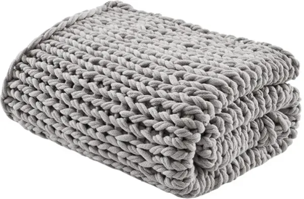 Olliix by Madison Park Chunky Double Knit Grey Throw