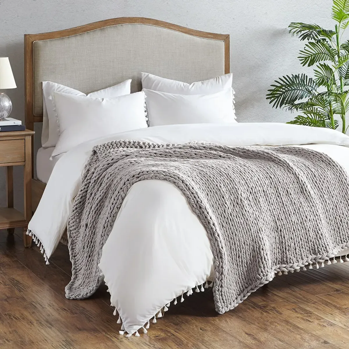 Olliix by Madison Park Chunky Double Knit Grey Throw