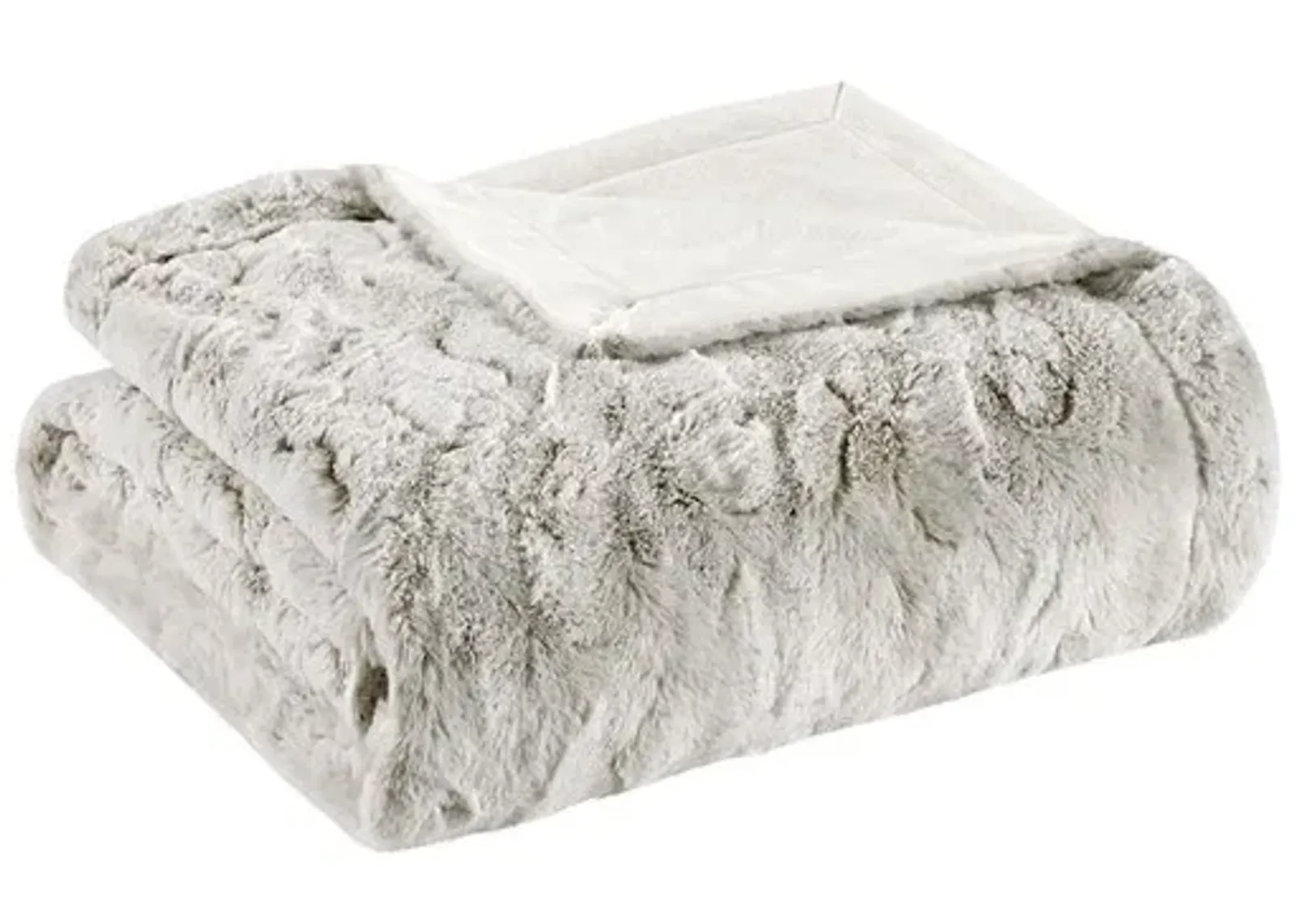 Olliix by Madison Park Zuri Snow Leopard 60x70" Polyester Faux Tip Dyed Brushed Long Fur Throw