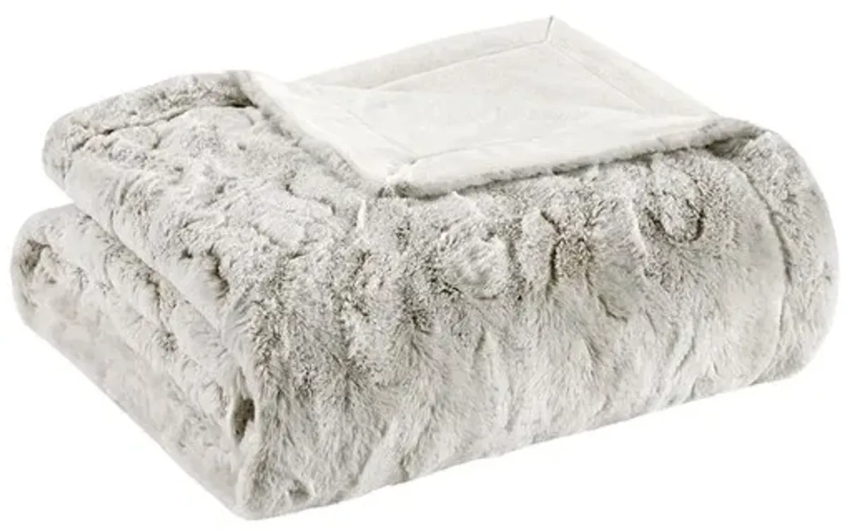 Olliix by Madison Park Zuri Snow Leopard 60x70" Polyester Faux Tip Dyed Brushed Long Fur Throw