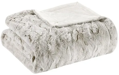 Olliix by Madison Park Zuri Snow Leopard 60x70" Polyester Faux Tip Dyed Brushed Long Fur Throw