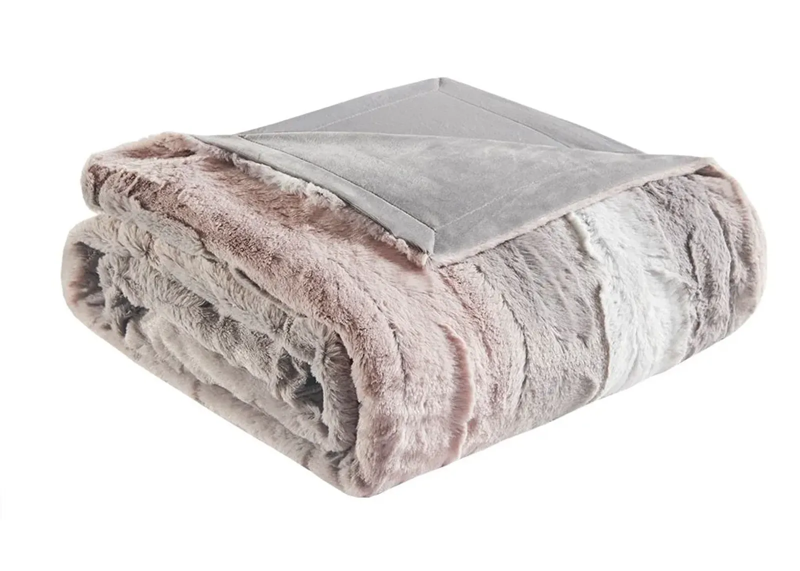 Olliix by Madison Park Zuri 1 Blush/Grey Oversized Faux Fur Throw