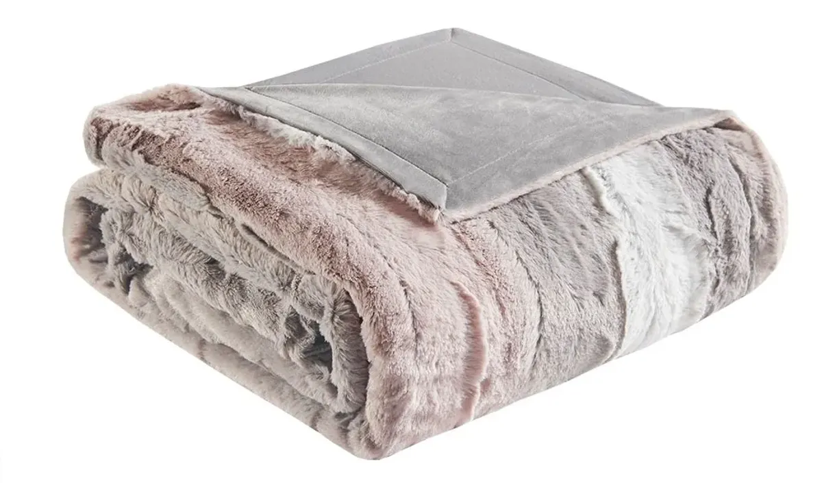 Olliix by Madison Park Zuri 1 Blush/Grey Oversized Faux Fur Throw