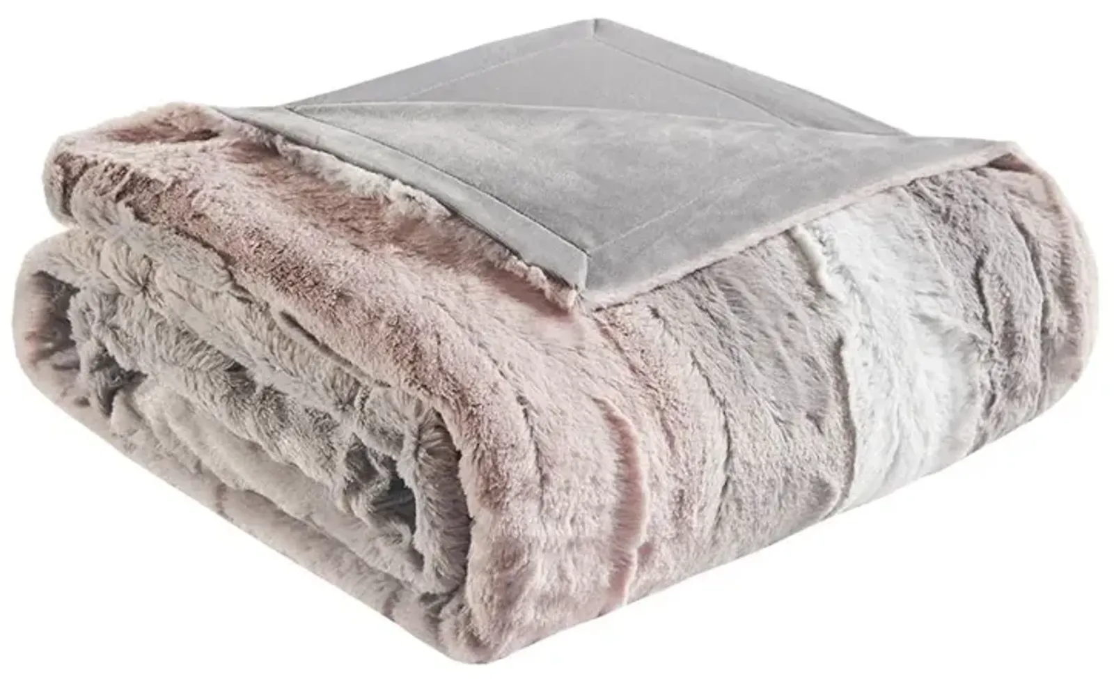 Olliix by Madison Park Zuri 1 Blush/Grey Oversized Faux Fur Throw