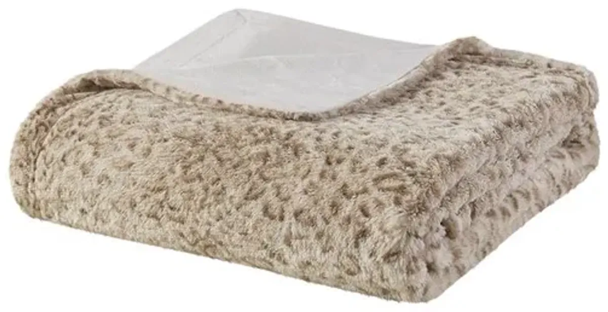 Olliix by Madison Park Zuri Leopard 60x70" Polyester Faux Tip Dyed Brushed Long Fur Throw