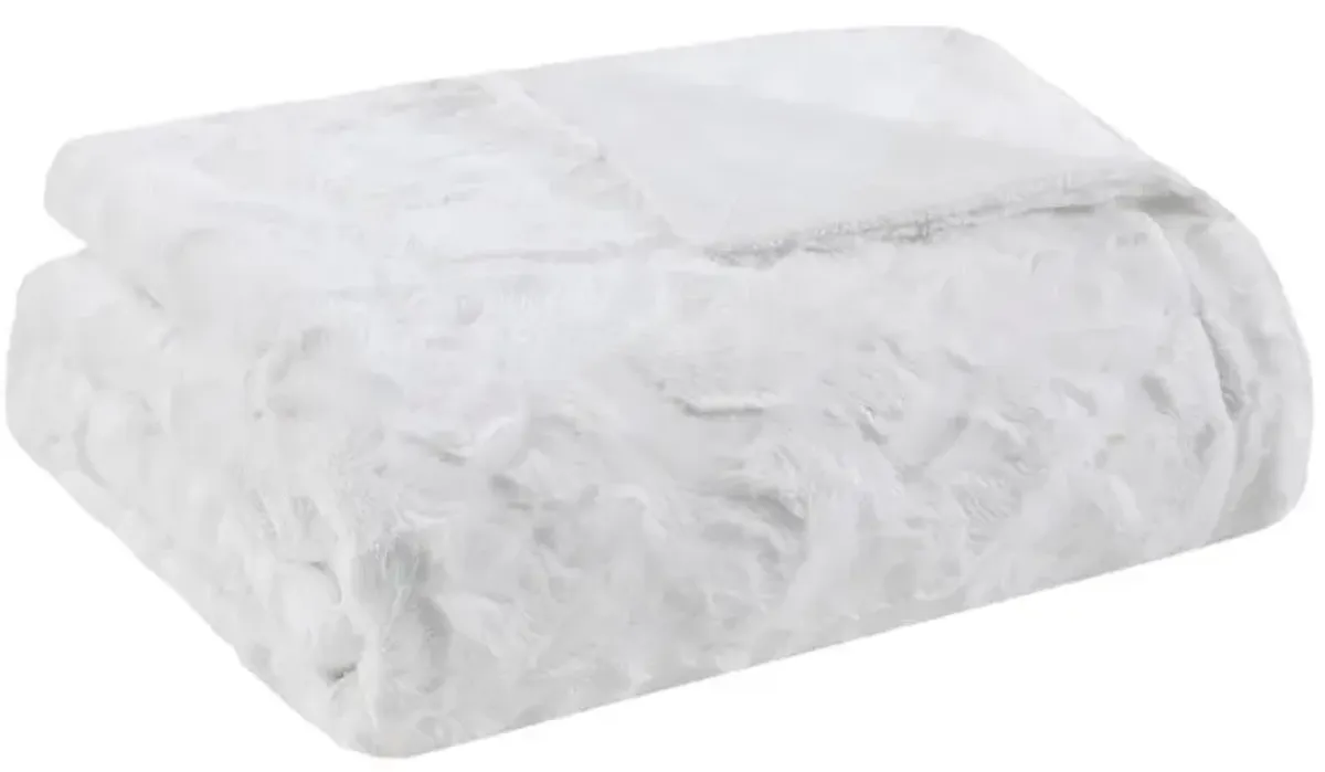 Olliix by Madison Park Zuri 1 White Oversized Faux Fur Throw